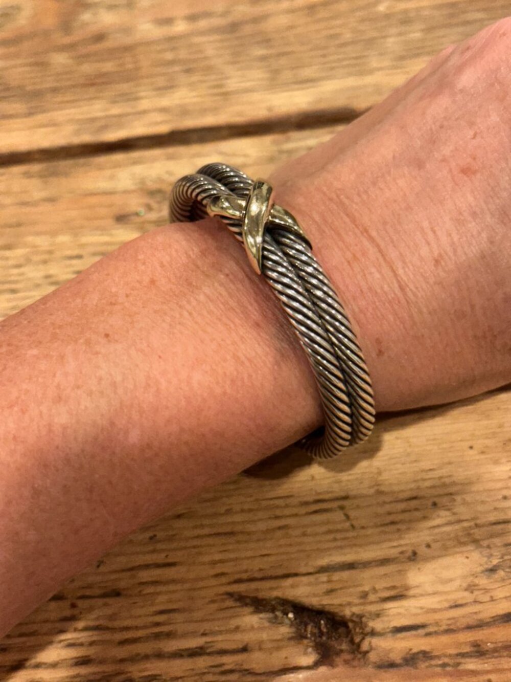 David Yurman 8 mm sterling silver stacked cable with 14k gold X - Picture 4 of 4